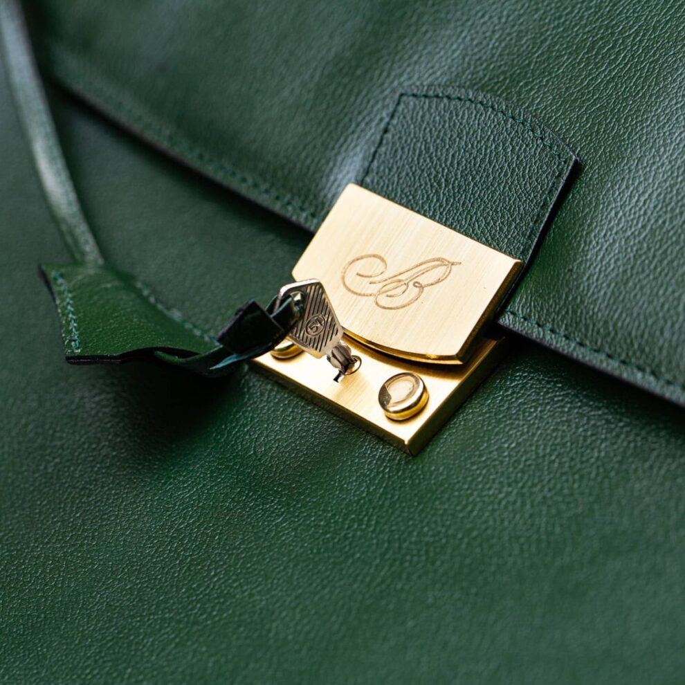 Breguet serviette - Cuir lisse vert