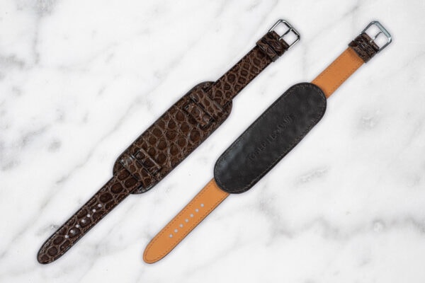 Bracelet de montre type Bund - Cuir crocodile marron