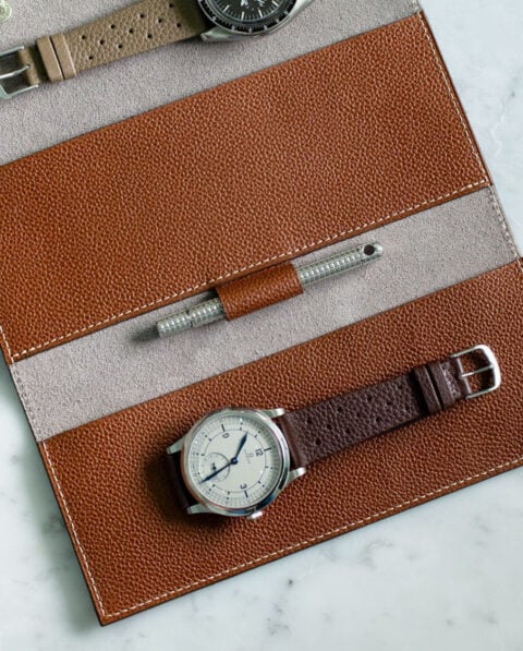 Pochette deux montres - Cuir Grainé Cognac