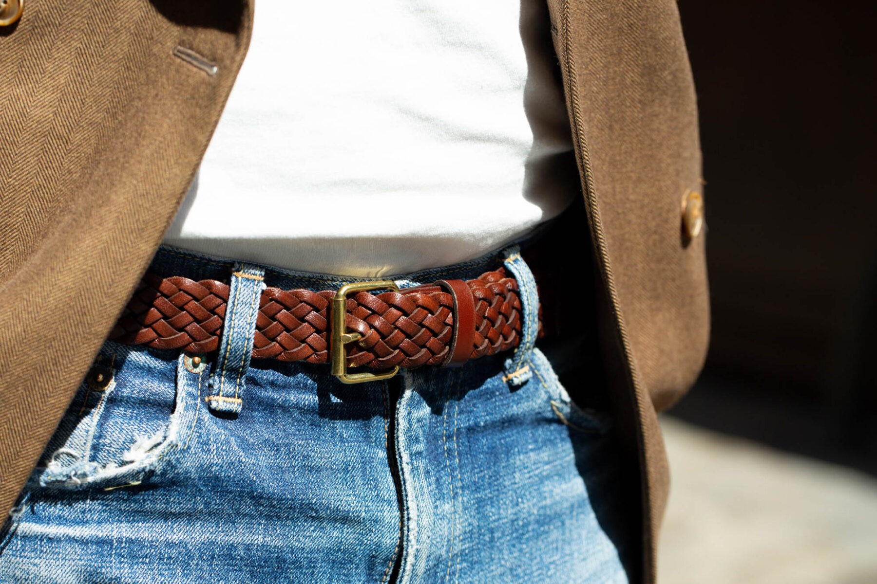 Ceinture Cuir Tressée Marron