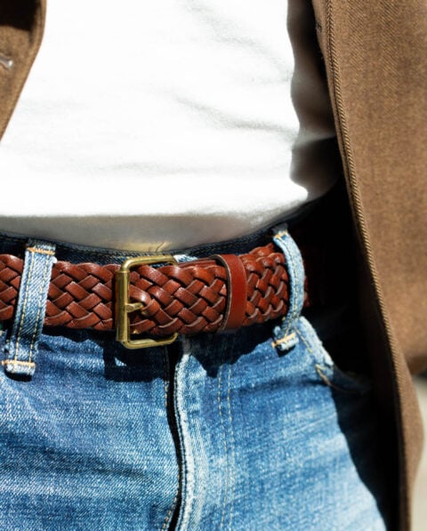 Ceinture Cuir Tressée Marron