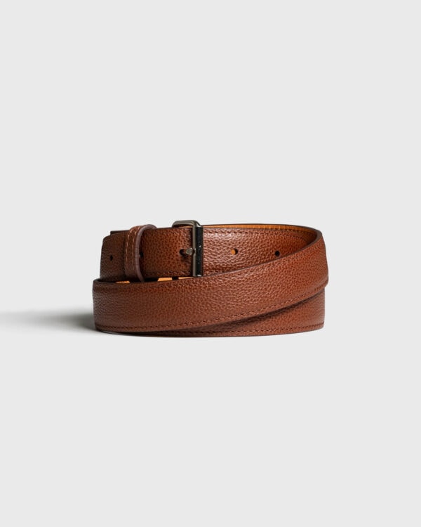 Ceinture cuir vachette grainée couleur cognac