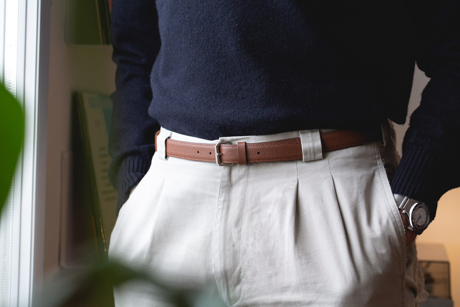 Ceinture cuir vachette grainée couleur cognac