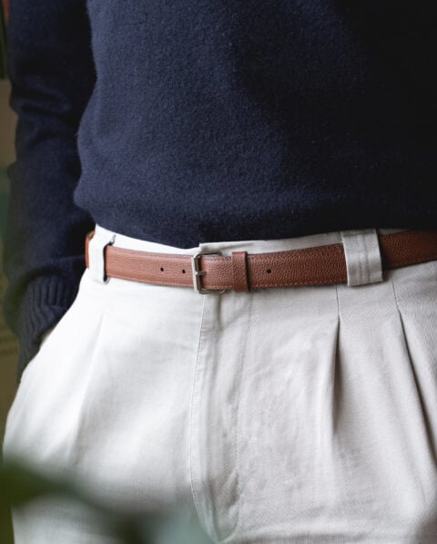 Ceinture cuir vachette grainée couleur cognac