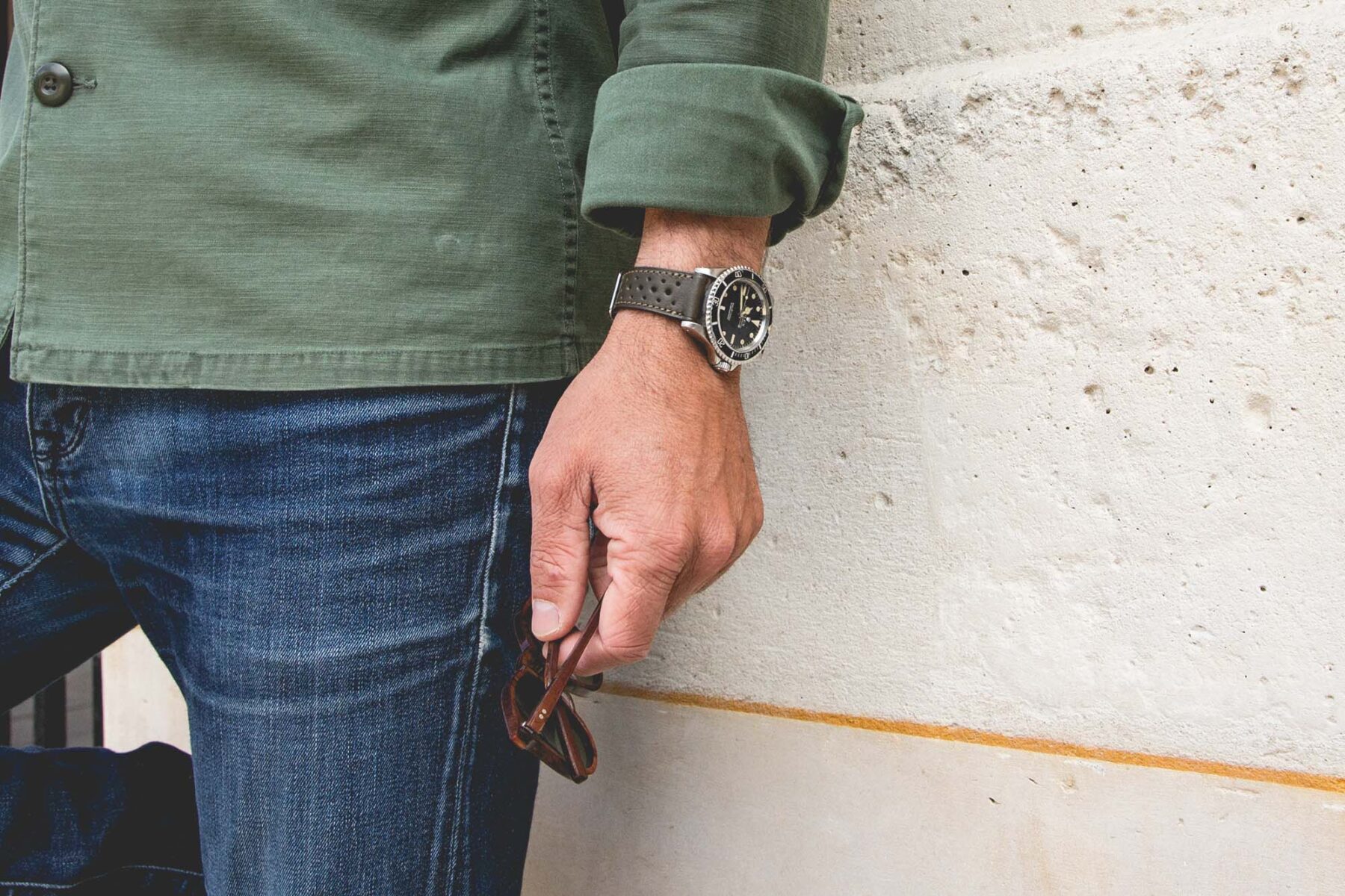 Bracelet Montre Cuir Rallye Kaki - Rolex