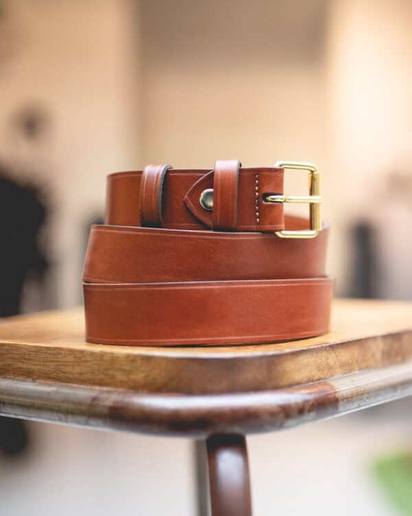 Ceinture cuir pleine fleur marron