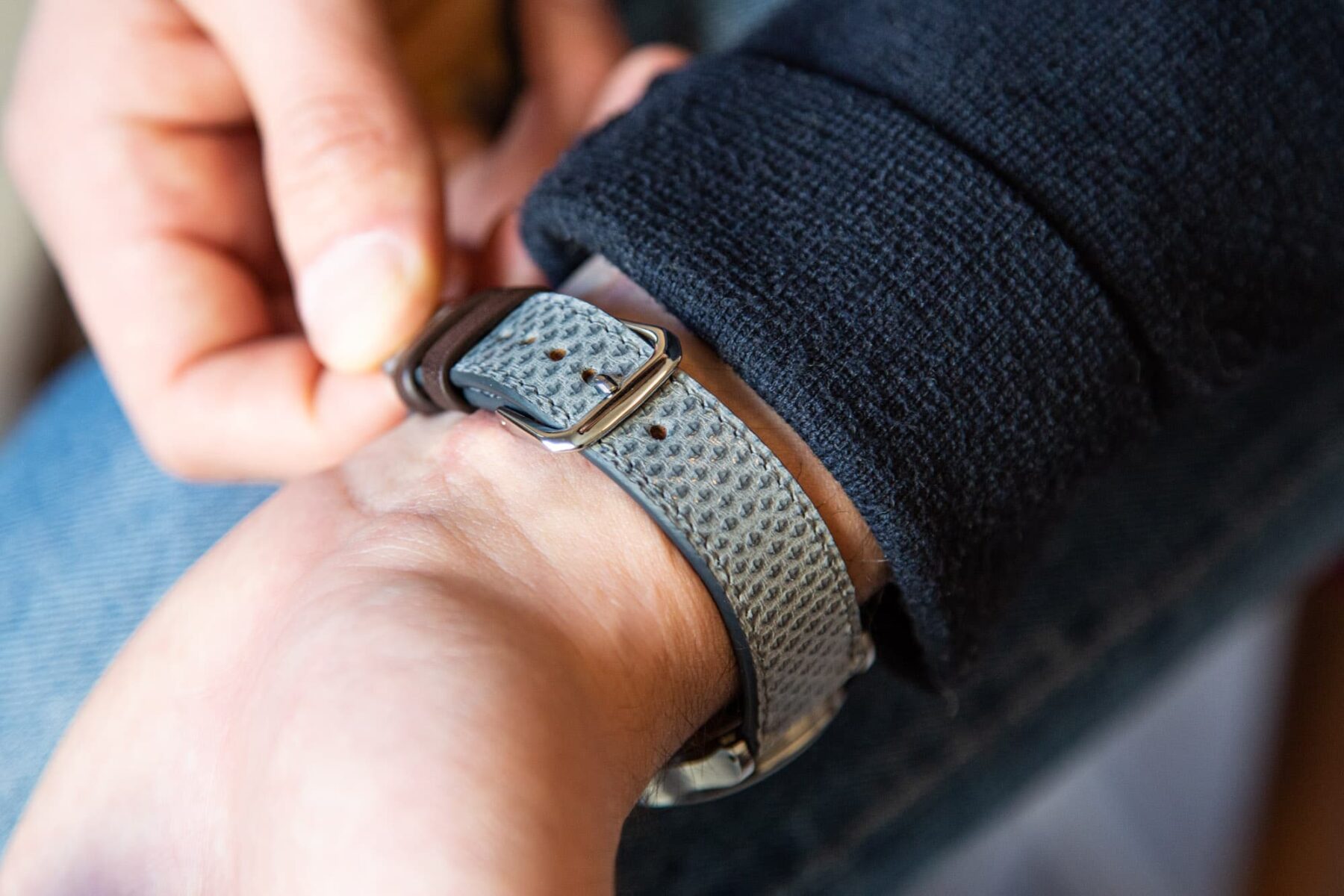 Snakeskin Leather Watch Strap - Grey Karung Scales