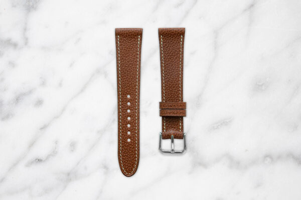 Grained Leather Watch Strap with Stitching Cream