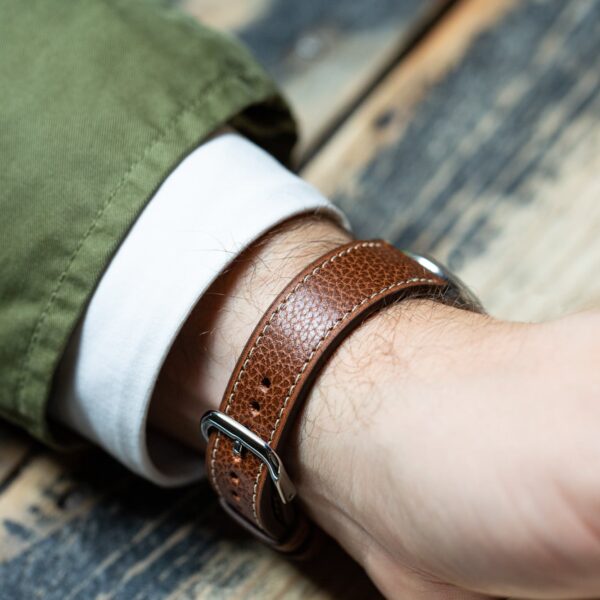 Leather Watch Strap Cream Grained with Stitching