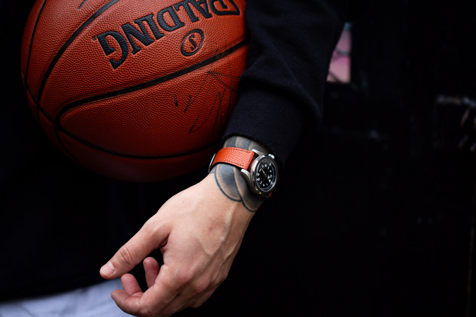 bracelet montre cuir horween ballon basket orange marron 6