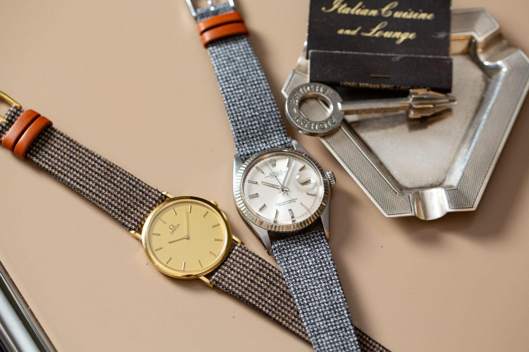 Vintage wool and leather watch strap