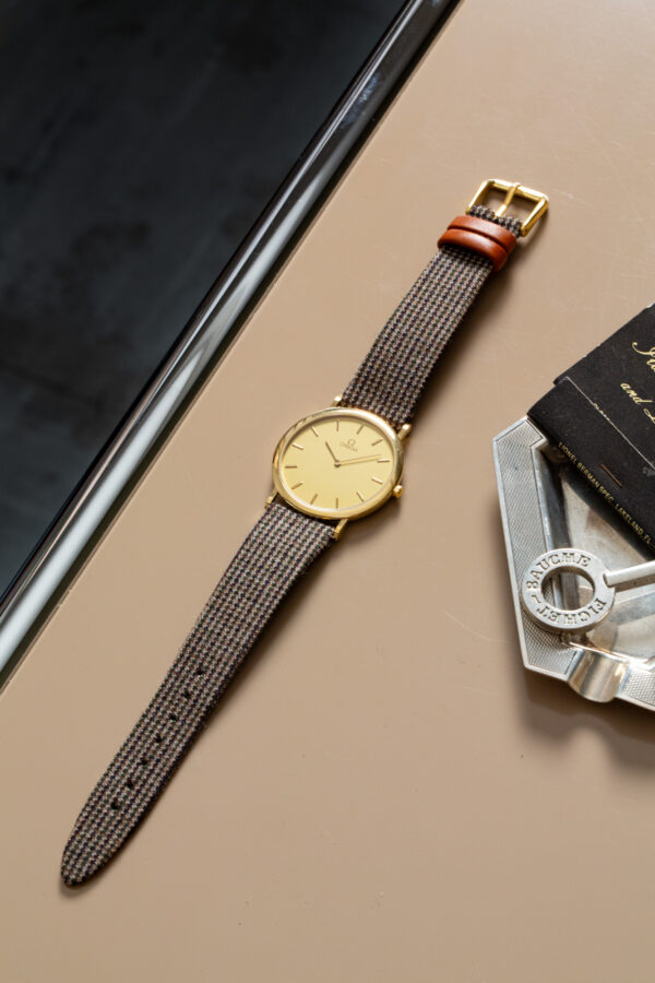 Vintage wool and leather watch strap - Brown houndstooth