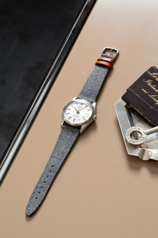 Vintage wool and leather watch strap - Grey pin check