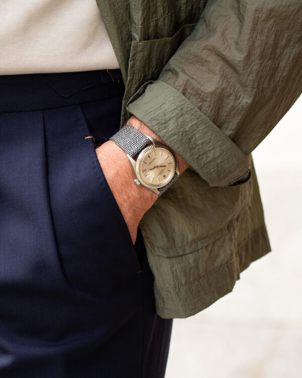 Vintage wool and leather watch strap - Grey pin check